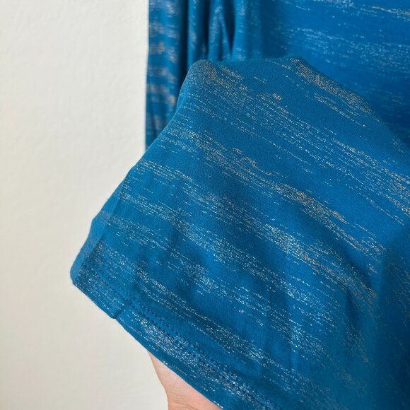 Coldwater Creek Top Womens Large Blue Metallic Striped Swoop Neck Shirt L - Picture 5 of 7